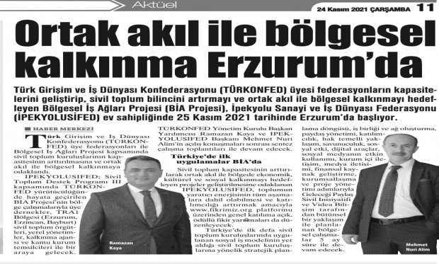 ORTAK AKIL İLE BÖLGESEL KALKINMA ERZURUM' DA